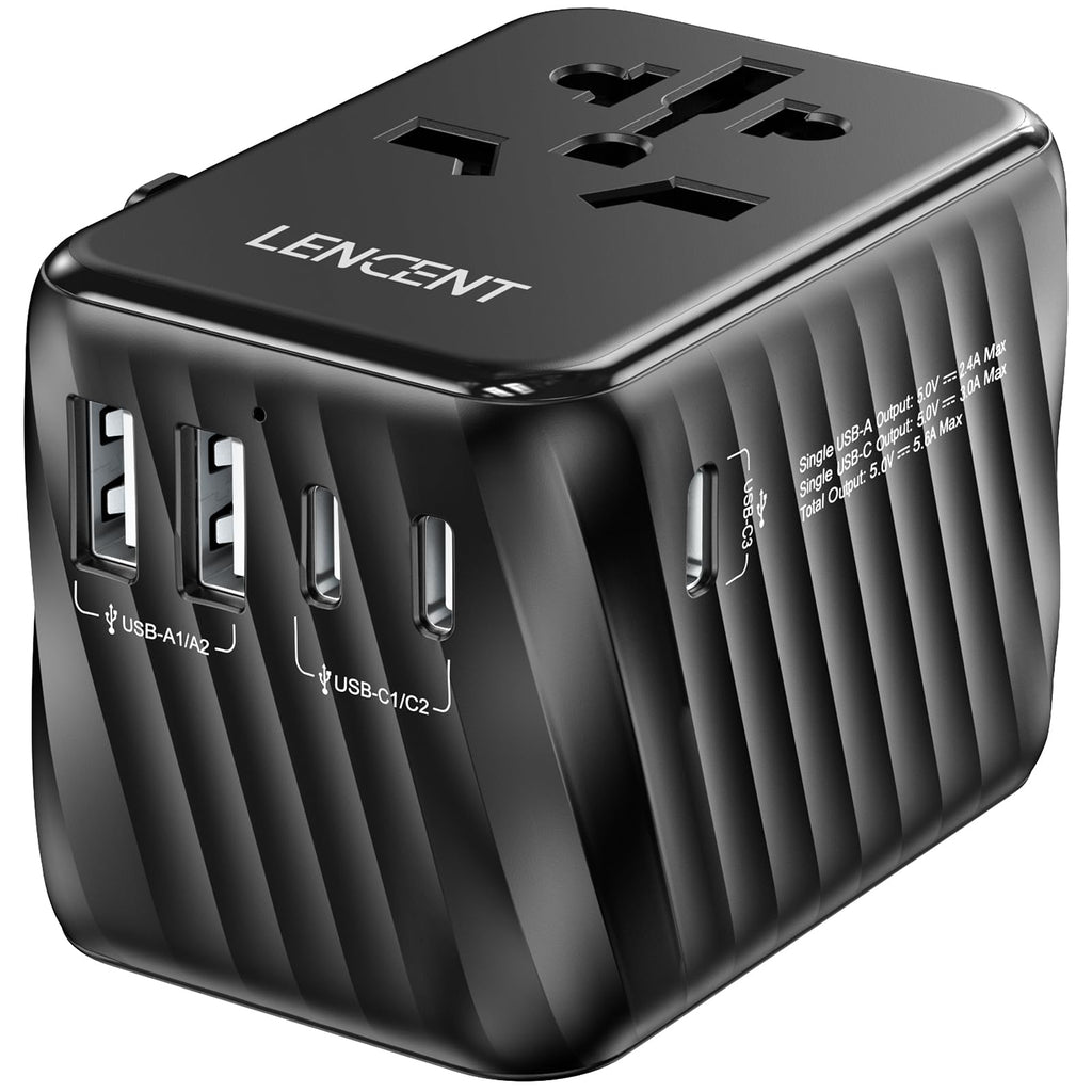LENCENT Universal Travel Power Adapter International AC Plug Adaptor with 5.6A 3 USB C 2 USB A Ports Wall Charger