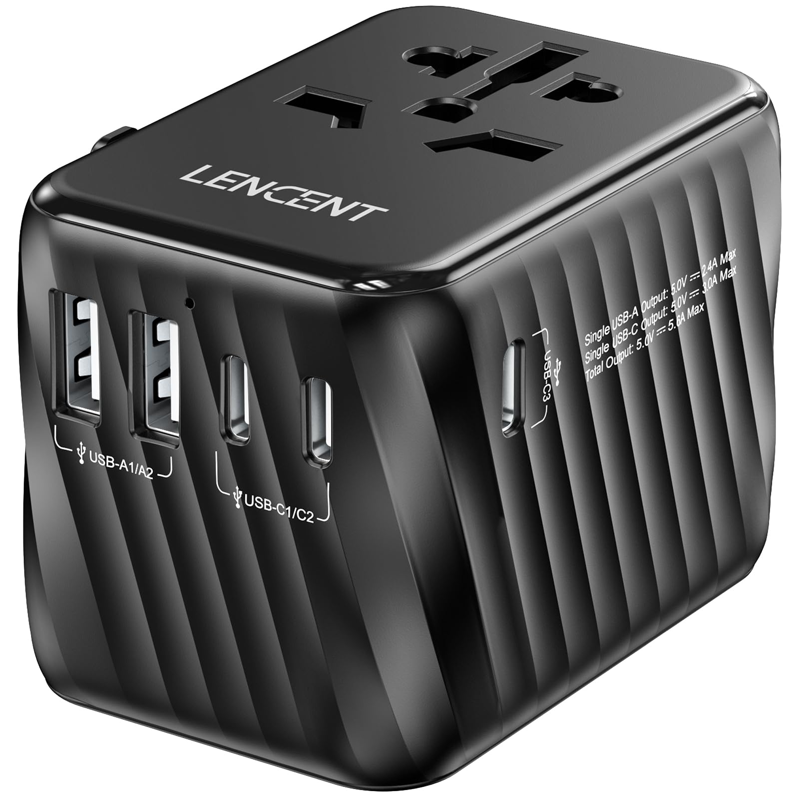 LENCENT Universal Travel Power Adapter International AC Plug Adaptor with 5.6A 3 USB C 2 USB A Ports Wall Charger