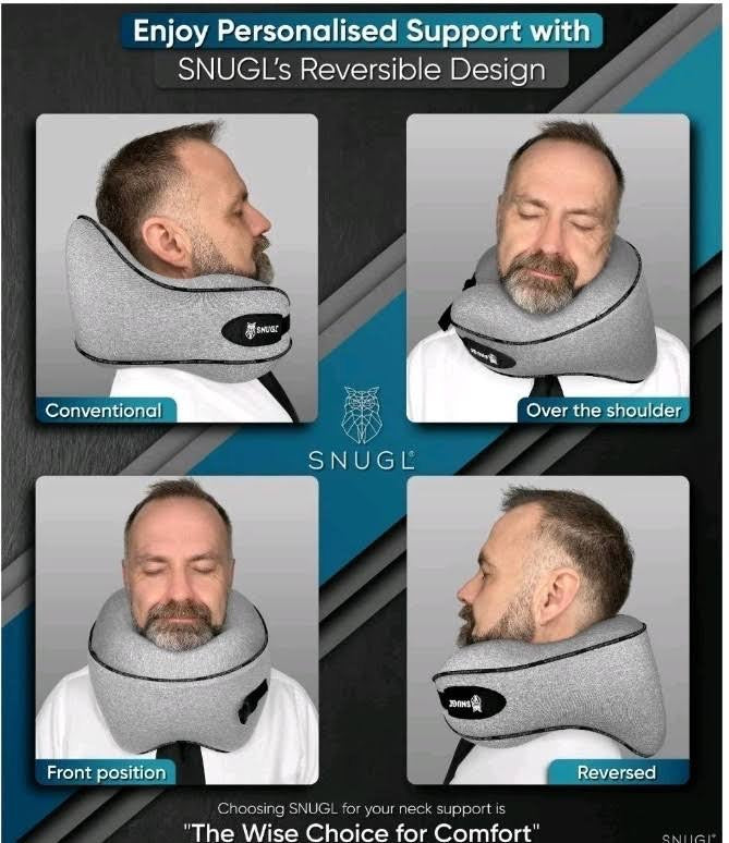 SNUGL Neck Travel Pillow - Memory Foam Airplane Pillow - Flight Pillow | Neck Support Travel Pillow with Carry Bag & Clip | Neck Pillows for Sleeping Travel Plane | Flying Travel Essentials - Grey