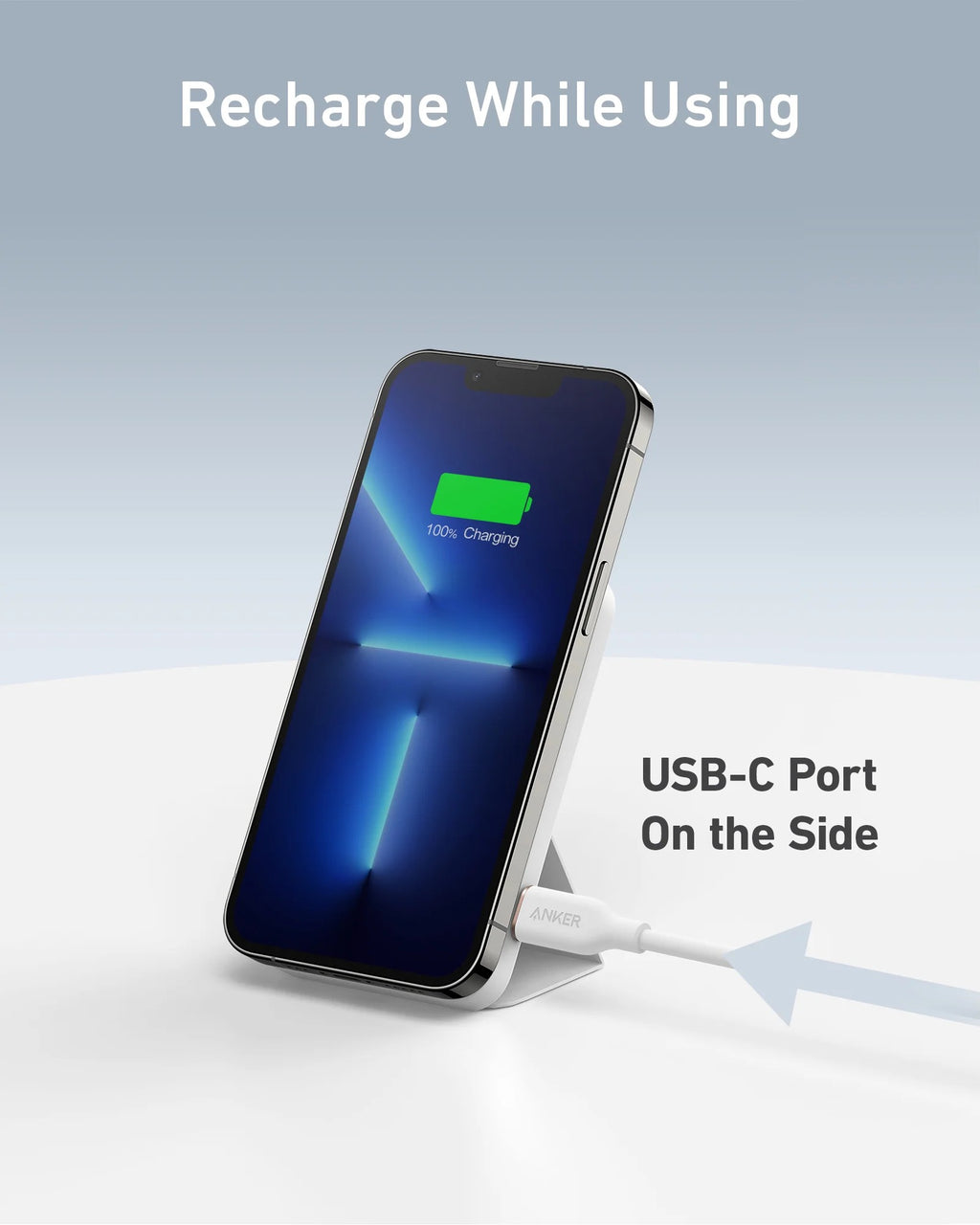 Anker Magnetic Battery (MagGo) 5000 mAh Foldable Magnetic Wireless Portable Charger and USB-C for iPhone 15/15 Plus/15 Pro/15 Pro Max iPhone 14/13 Series (Dolomite White)